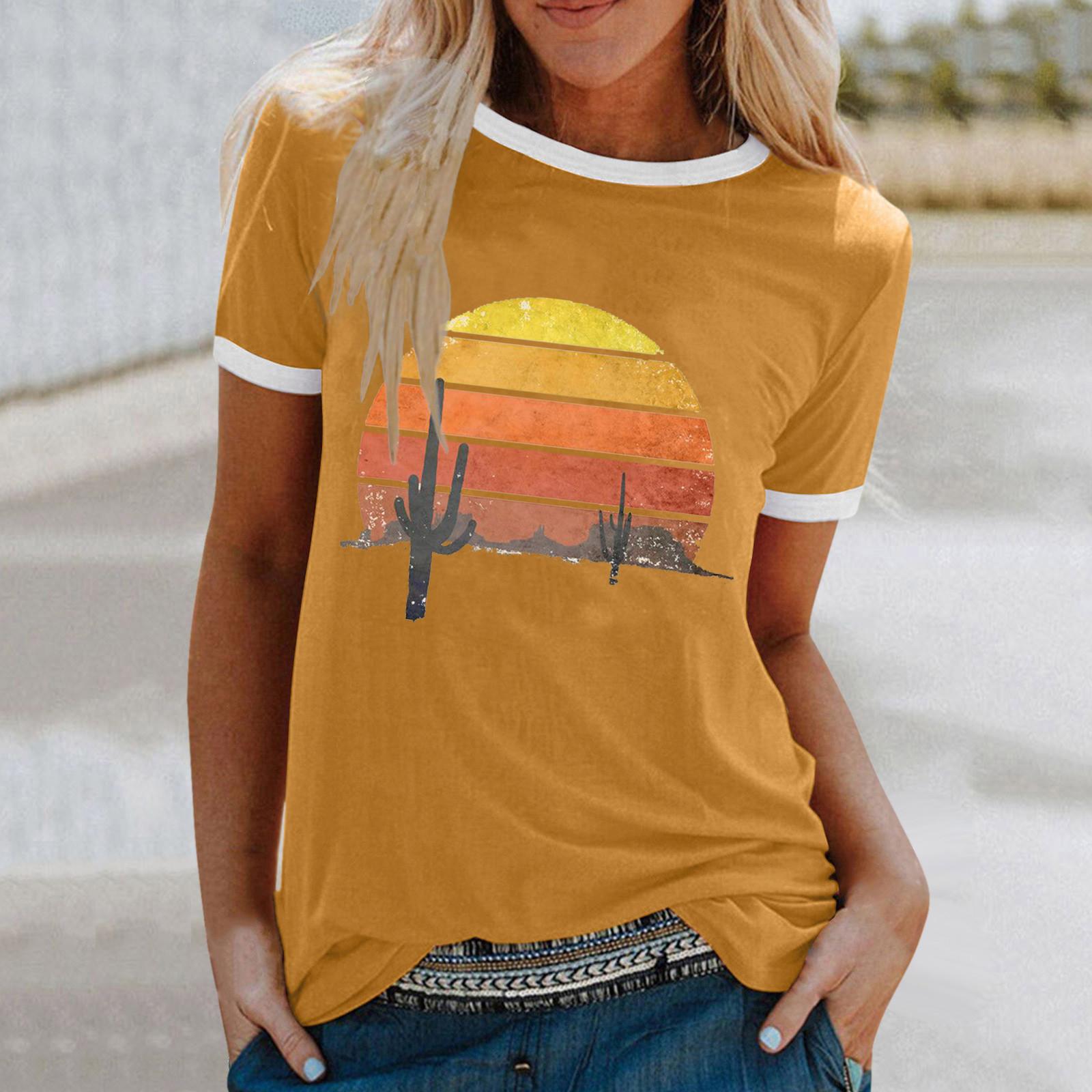 

Женская милая летняя свободная рубашка с коротким рукавом и круглым вырезом спереди, с коротким рукавом и принтом XXL жёлтый