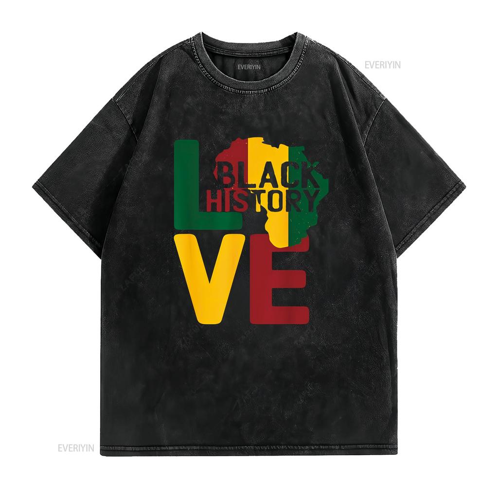 Love Black History Month African Sign Pan Flag T Shirt vintage Washed Comfortable fashion Soft Casual Slightly Stretched