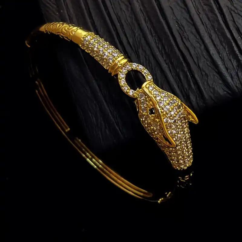 Neuer Palast Luxus Mode Zirkon Leopardenkopf Premium Armband Offenes Armband