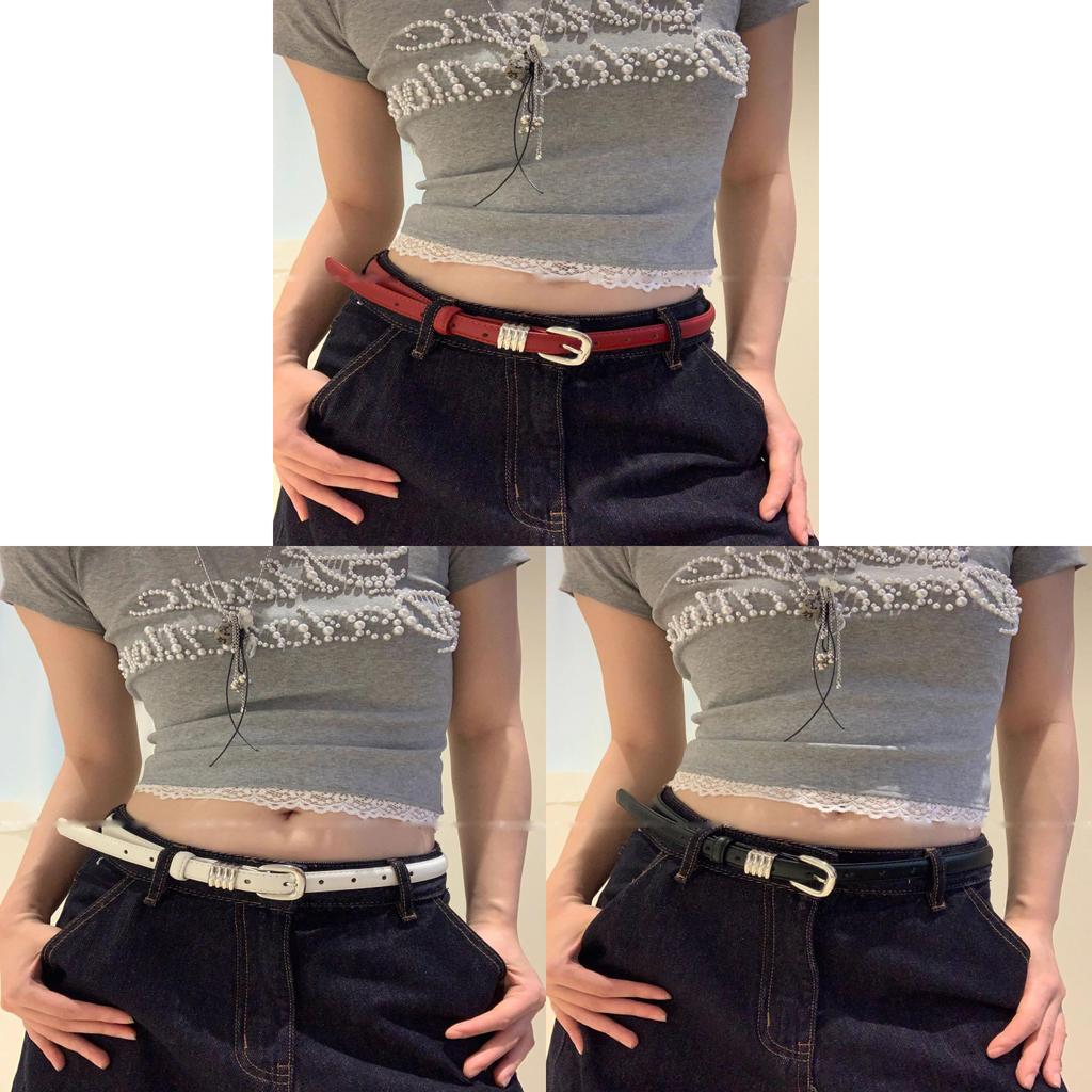 Pu Leather Thin Waist Belt For Women With Alloy Buckle For Denim And Dresses