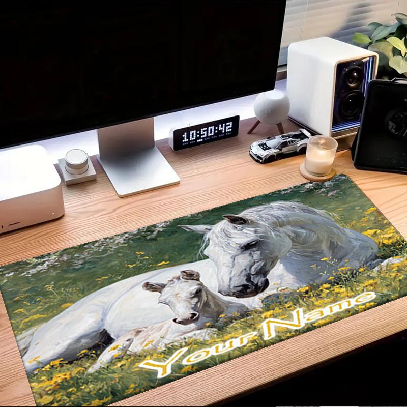 1PC Custom Name Horses Field Mouse Pad, Keyboard and Mouse Desk Pad, for Computer Notebook  Birthday Gift For Any Room Or Office
