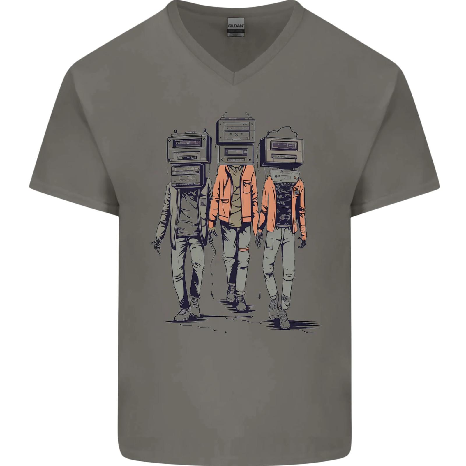 Mens HiFi Head Obscure Music VNeck Cotton T-shirt S