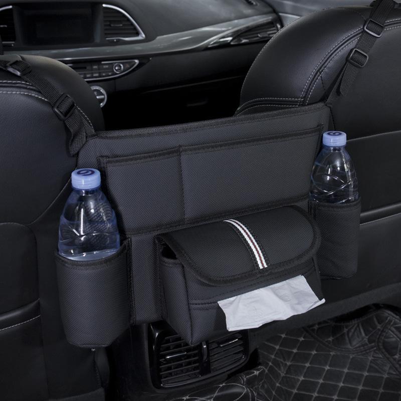 Large Capacity Handbag Car Seat Middle Hanger Storage Bag Leather Holder Between Seats Tissue Stowing Tidying Water Cup Pockets