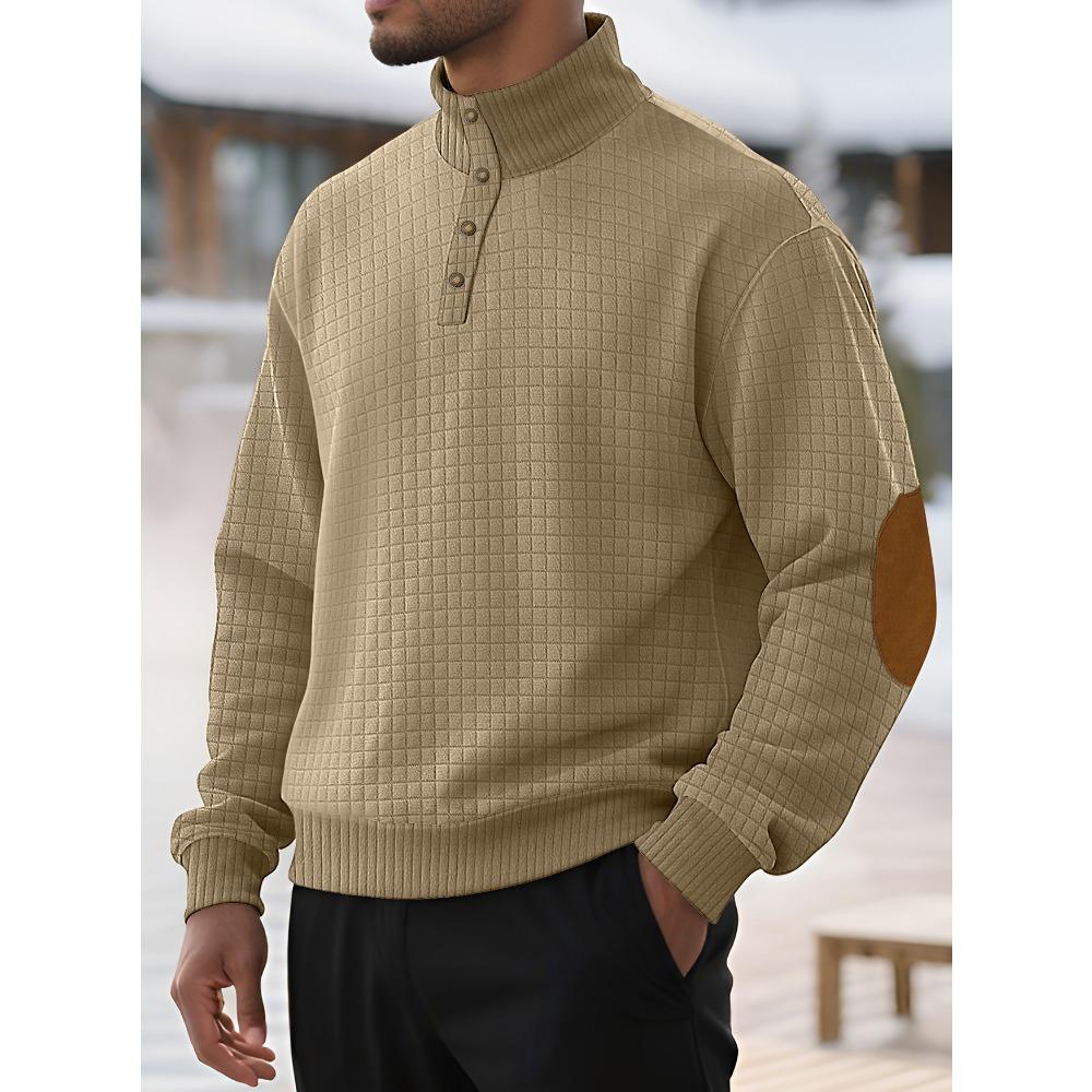 New Men's Jacquard Stand-Collar Small Check Sweatshirt Knitted Pullover Casual Henley Sweatshirt
