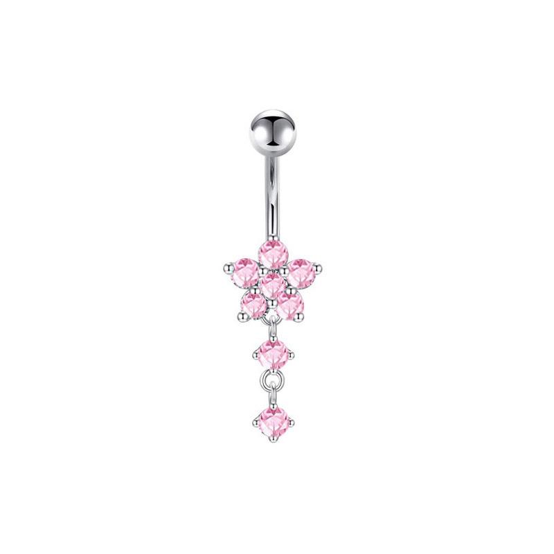 Anneau de nombril Fleur de prunier avec pendentif à franges Fleur de Zircon Bijoux de nombril