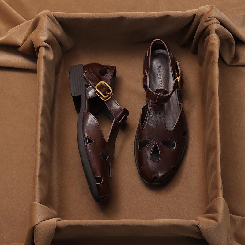 Fashion Summer Women's Sandals 2025 Artificial Leather Casual Comfortable Outdoor Fashion Retro Roman Sandals Hollow Out British Sandals