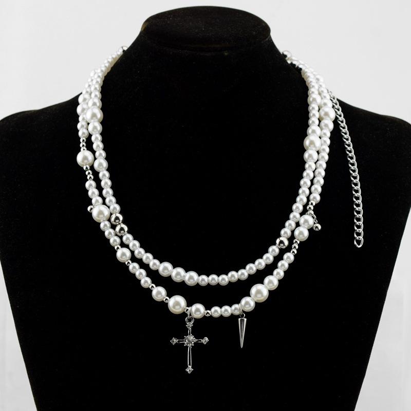 Hip hop cross pendant clavicle chain sweet cool y2k studded necklace
