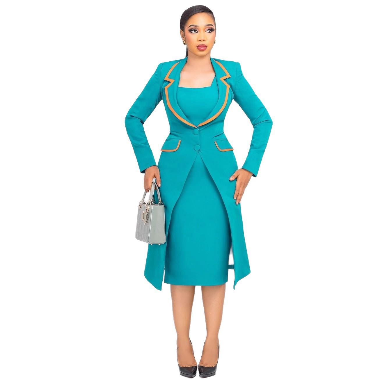 

Two-Tone Trim V-Neck A-Line Midi Dress 3XL синій