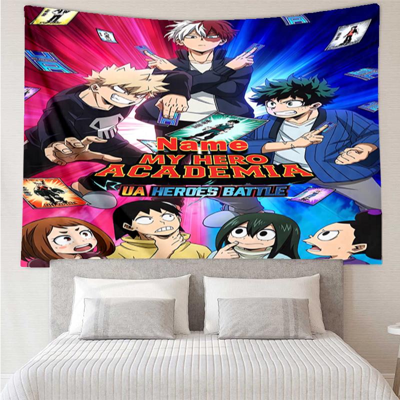 Custom Name My Hero Academia Print Tapestry, Backdrop, Easy Setup, Ideal for Bedroom, Office & Living Room, with Aesthetic Wall Hanging Decor.