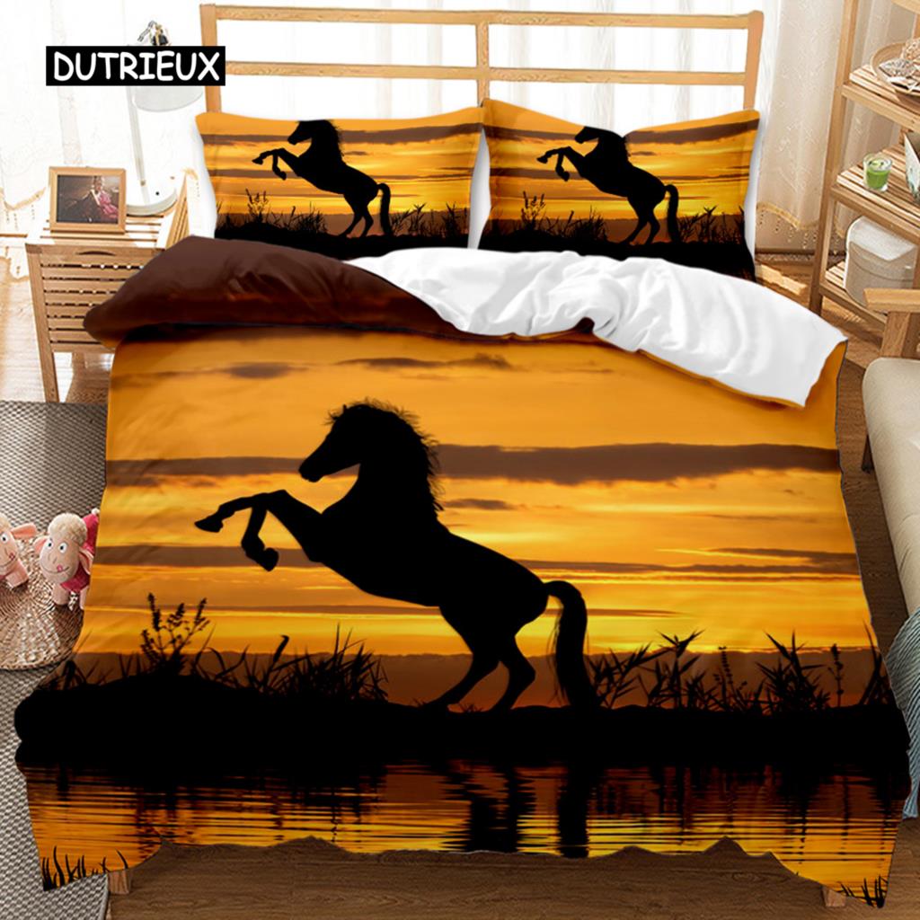Horse Duvet Cover Set Horse Running In Starry Sky Print Twin Bedding Set for Adults Animal Queen King Size Polyester Qulit Cover