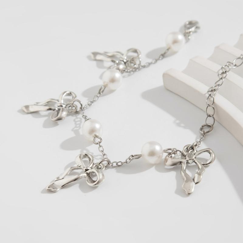 Schleifenquasten-Armband mit Kunstperlen-Akzent Modisches Schleifenquasten-Armband für Mädchen Zeigt Anmut