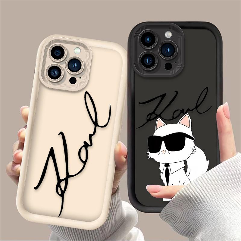 Lovely Fashion K-Karl Cat Case For iPhone 14 17 Air 16 16E 15 13 12 11 Pro Max X XS X S Max XR SE 2020 SE4 7 8 Silicone Cover