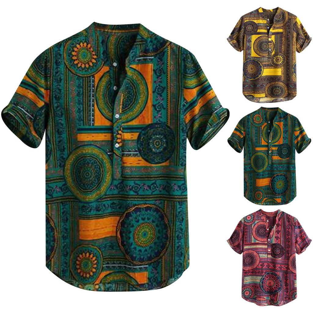 Summer New Men's Shirt European And American Men's Ethnic Fashion Leisure Printed Shirt