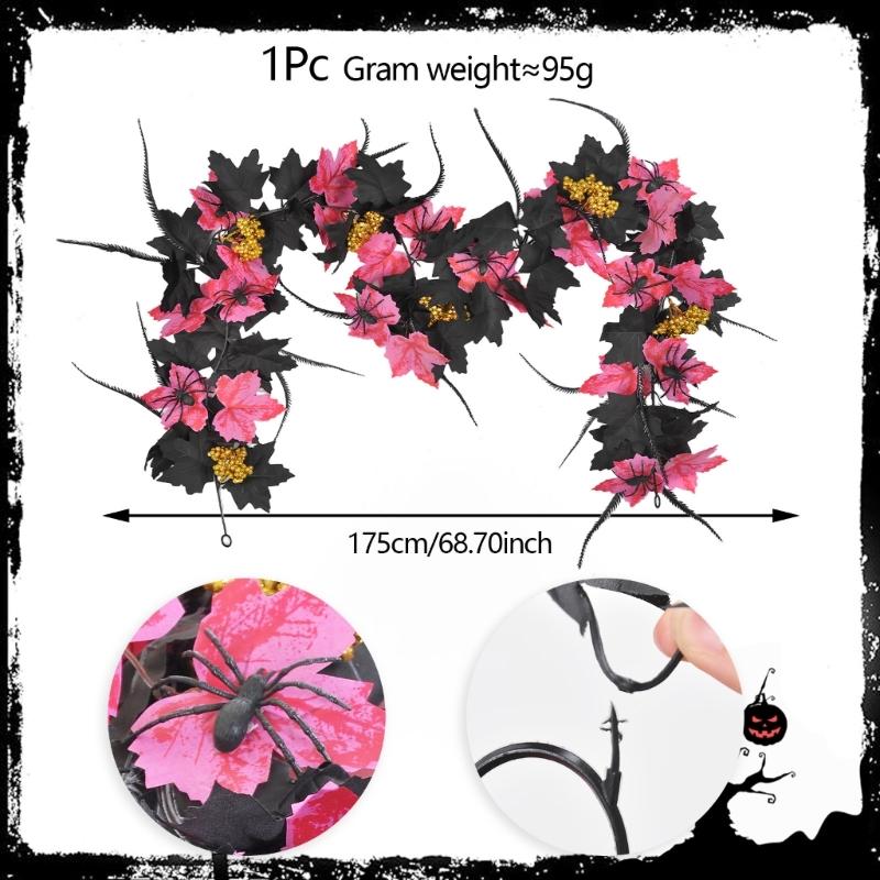 Flexible Artificial Maples Leaf Stem Halloween Decoration Black Silk Leaves for Fireplaces and Window Displays