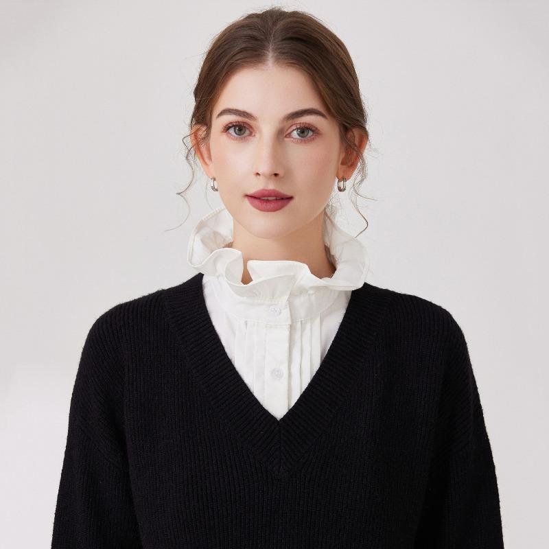 Woman Blouse Tops Ruffle Lace False Collar Sweater Shirt Decorative Fake Collar Detachable Stand Collar Clothes Accessories