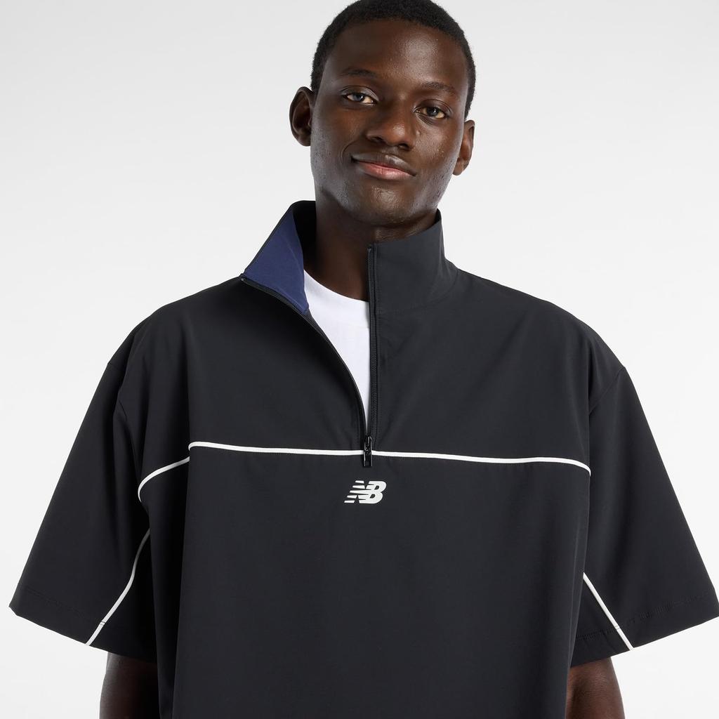 Woven Short Sleeve BK L [New Balance] Men's Half-Zip (MT61713I) Short-Sleeve T-Shirt / Moisture-Wicking (Black)