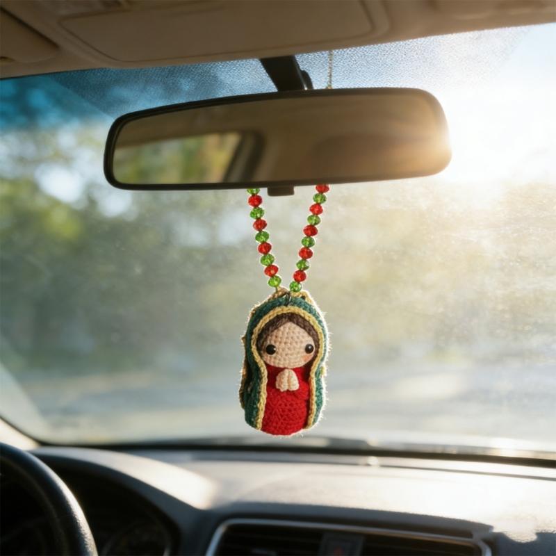 Marys Statue Car Interior Decoration,Virgin Marys Crochet Charm Religious Figurines Hanging Decors Spiritual Blessing Gift