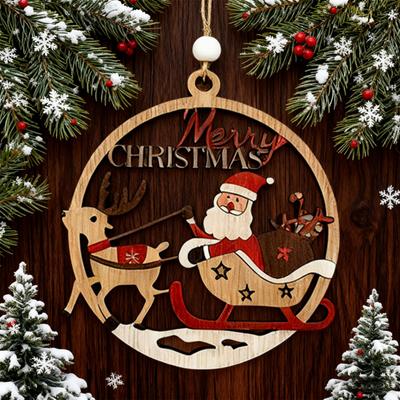 Christmas Ornament Wooden Hanging Santa Snowman Merry Christmas Decor Wood Red Xmas Tree Ornament for Holiday Home Decor
