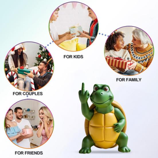Middle Finger Turtle Figurine Resin Cartoon Turtle Statue Desk Buddy Hand-Painted Turtle