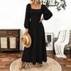 Women's Bohemian Color Square Neck Sleeve Flattering Long Dress
