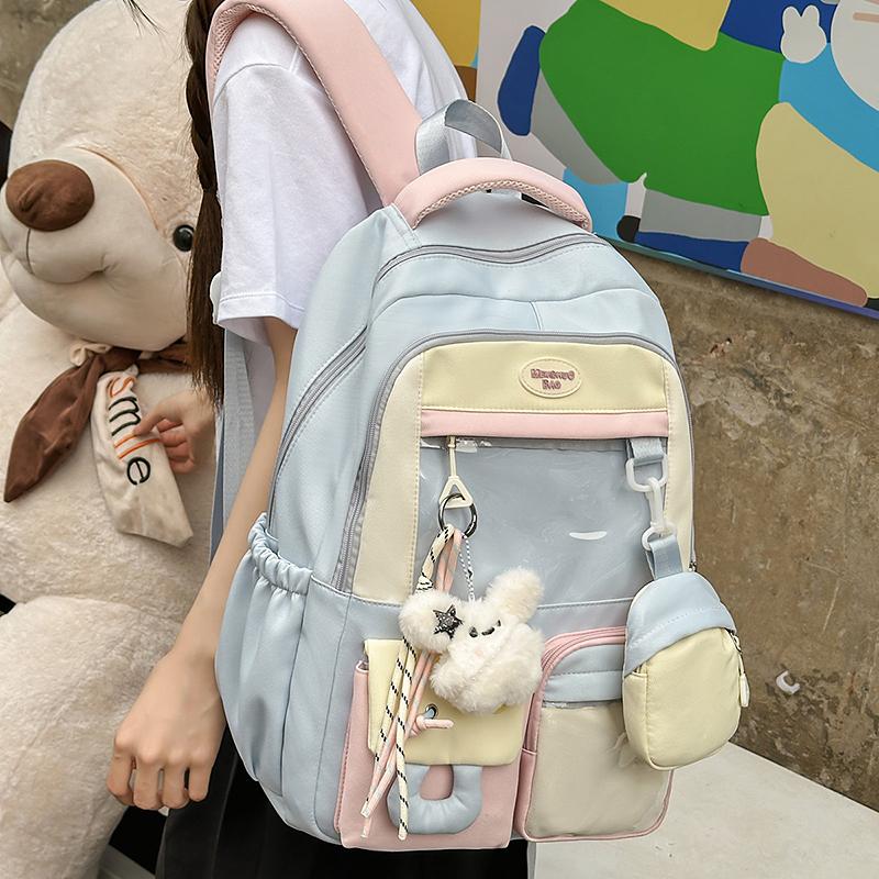 Color Block Junior High School Student Schoolbag Women's Large Capacity Travel Backpack Student Backpack