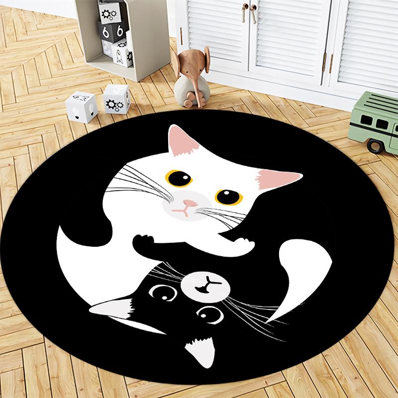 Round Rug Cat Print Bathroom Round Rug Living Room Bedroom Children's Study Round Rug Floor Mat