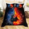3D Rock Music Themed Guitar Colorful Duvet Cover Fire And Water Bedding Set Modern Gorgeous Microfiber Polyester For Boy Gifts