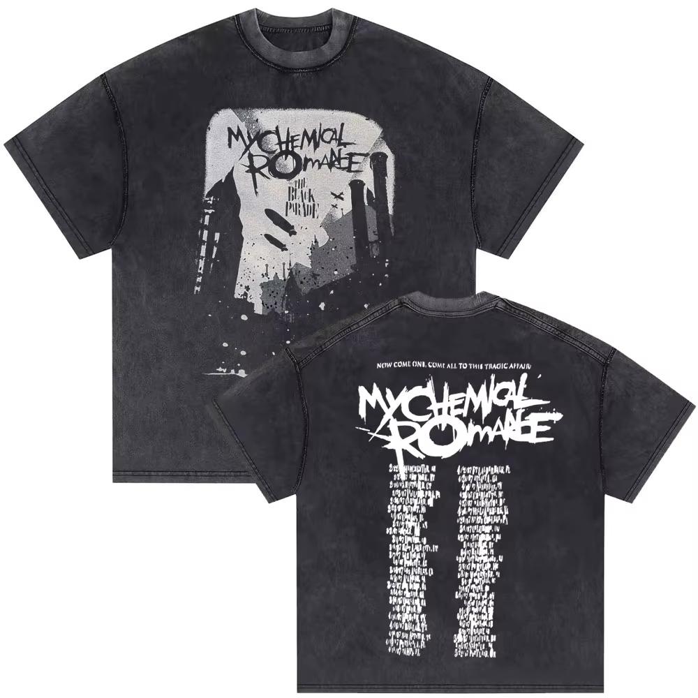 2026 Washed Vintage My Chemical Romance 2007 Tour T Shirt Men Women Parade Punk Emo Rock Band T-shirts Gothic Cotton Oversized T-shirts
