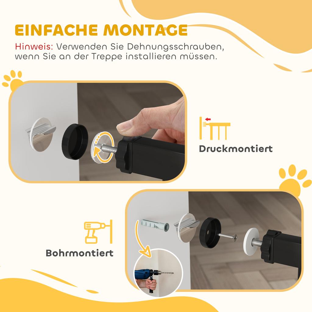 Wide Dog Safety Gate, with Door Pressure, for Doorways, Hallways, Staircases - Black