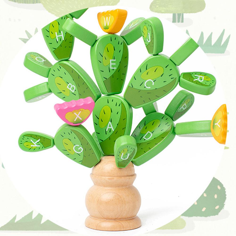 Kids Wooden Cactus Toy Alphabet Learning Toys Baby Balancing Cactus Toy Stacking Puzzles For Boys Girls