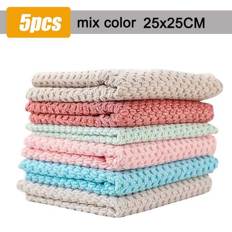 

5/10Pcs Microfiber Dishcloth Kitchen Cleaning Rag Absorbent Scouring Pad Dry and Wet Dish Washing Cleaning Towels Mix color
