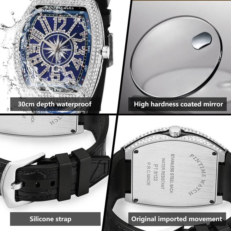 1PC Men's Watch Barrel Watch Simple Watch Belt Yacht Diamond Retro Quartz Watch
