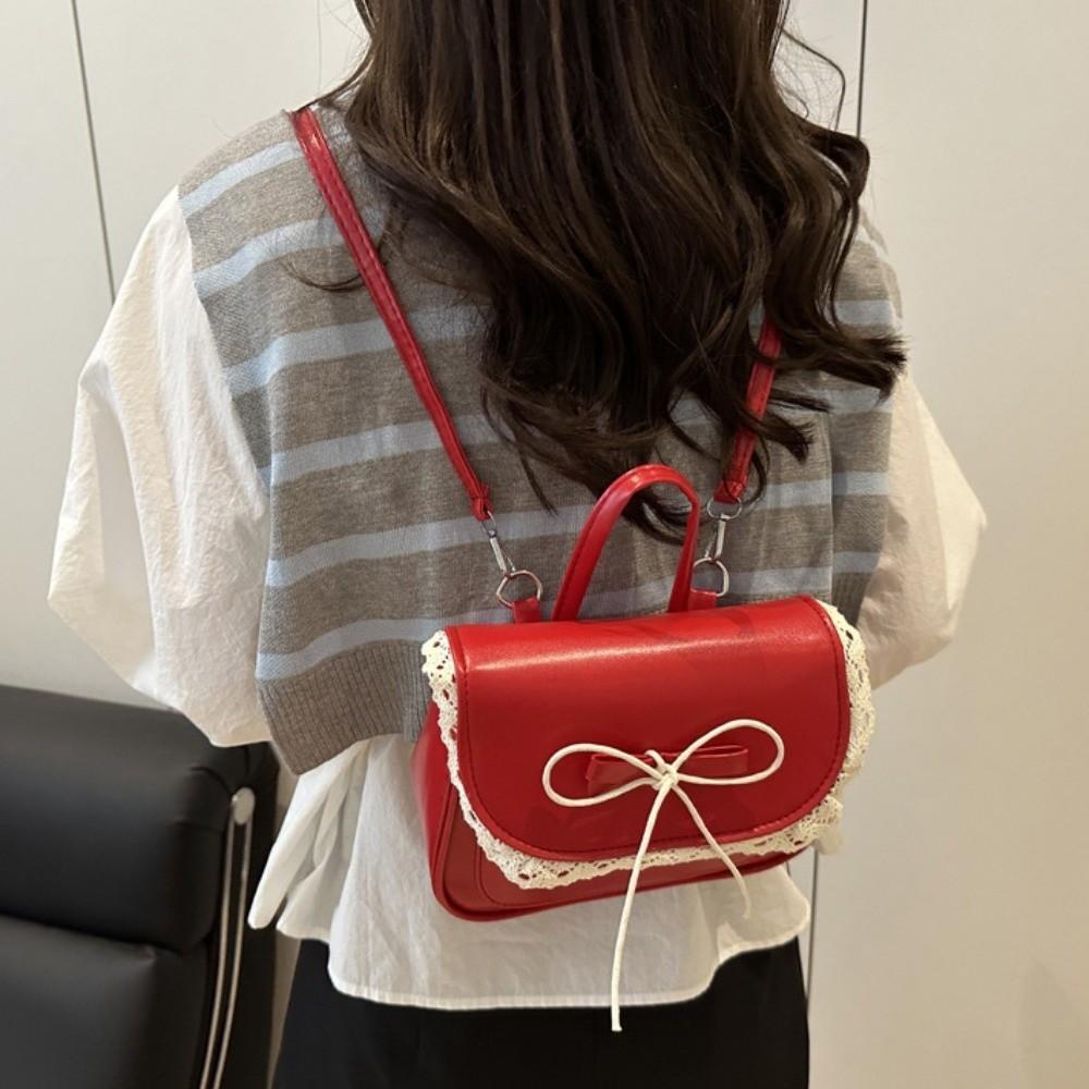Kawali Lace Bow Backpack Mini Shouder Bag Fashion PU Leather Bag  Gift