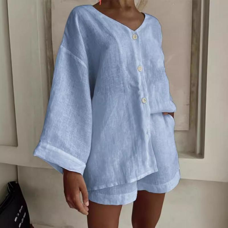 Summer New Women's Fashion Shirt Shorts Casual Set