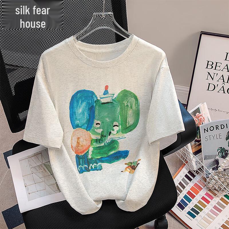 Women s Loose Fit Cartoon Print Short Sleeve T-Shirt S