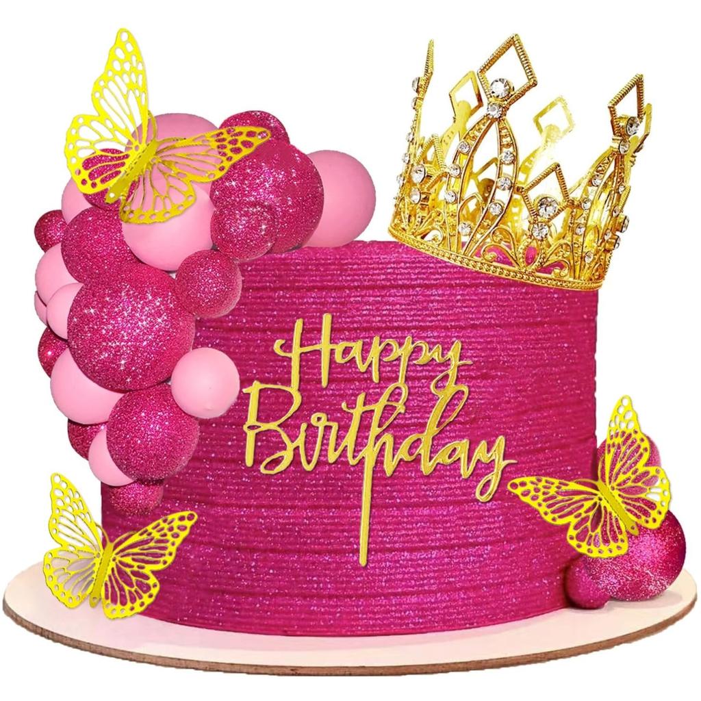 Kuličky Toppery na dort Všechno nejlepší k narozeninám Toppery na dort Korunka Tiára Motýlci Toppery na dort pro Narozeninovou Svatbu Miminko Oslava Dekorace