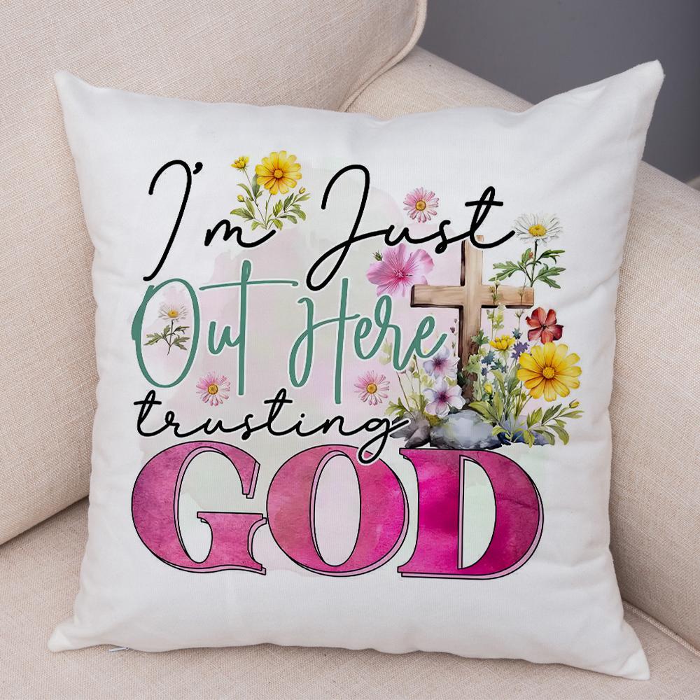 Grow In Grace Flowers Pillowcase Double Print Faith Hope Love Cushion Cover Soft Plush Wildflowers Cross Pillowe Case for Sofa