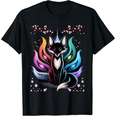 Japonský lišák Kitsune Sedm elementů T-shirt s třešňovými květy