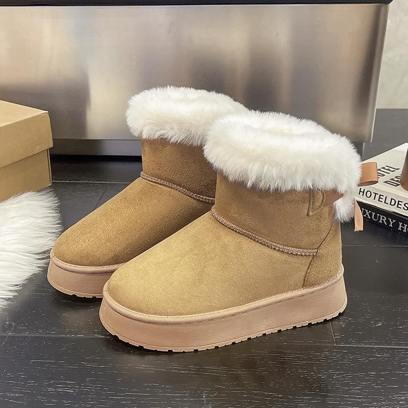 

Fashion Large Size Women s Snow Boots 2025 Winter New Fashion Bow Knot Thicken Warm Cotton Boots Height Increasing Outdoor Casual Shoes 42 коричневый