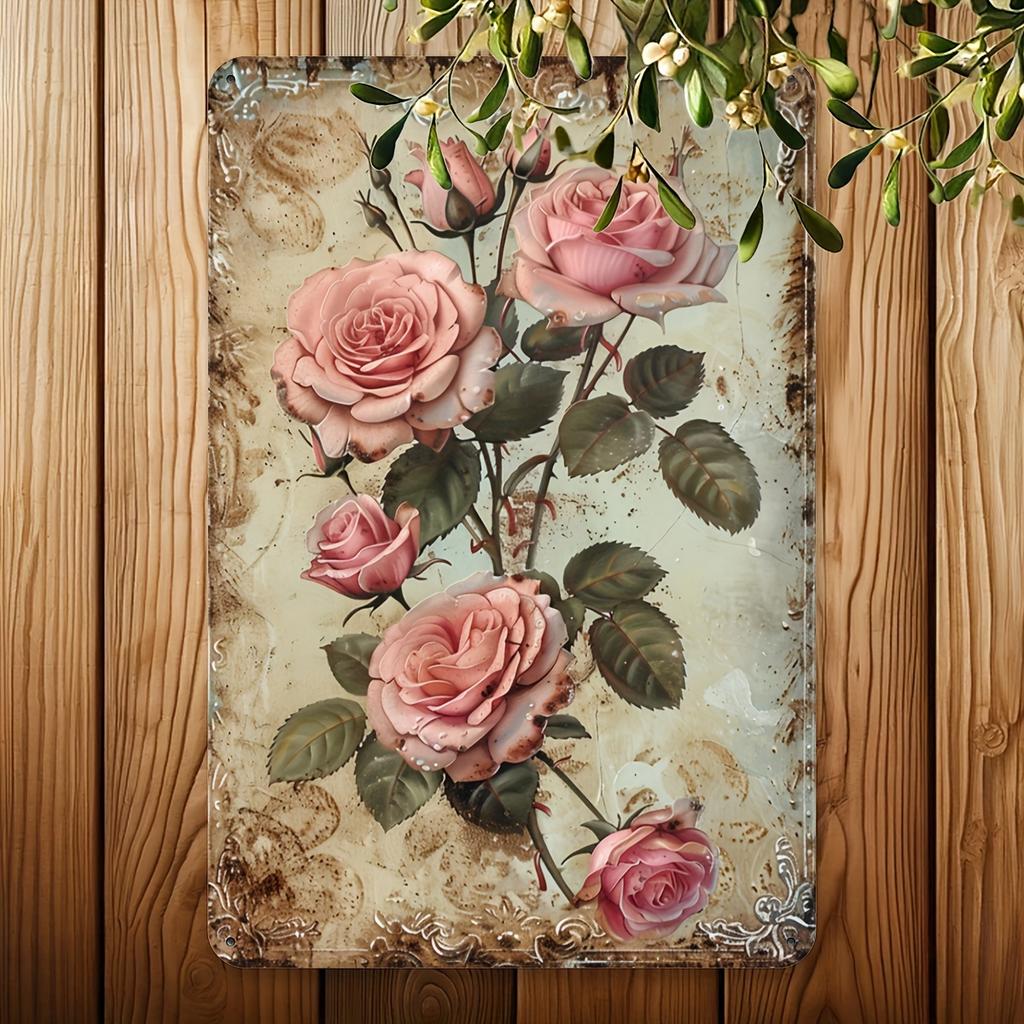 Iron Vintage Rose Metal Tin Sign Rustic Wall Art for Home Restaurant Bar Cafe Garage Craft Tool Scrapbooking DIY Decor