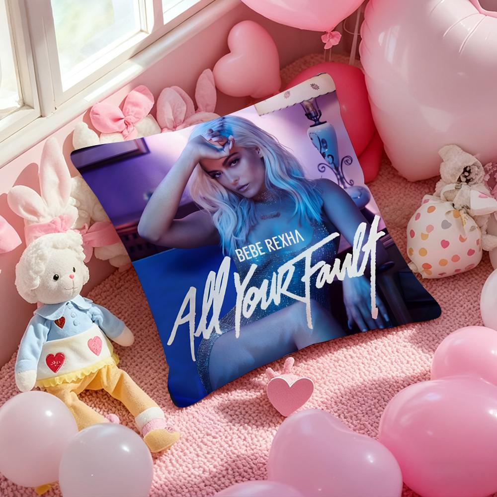 B-Bebe Rexha SINGER Album Cushion Cover Pattern Printed Pillowcase for Living Room Sofa Cushion Cover & Bedroom Decor 12x12Inch