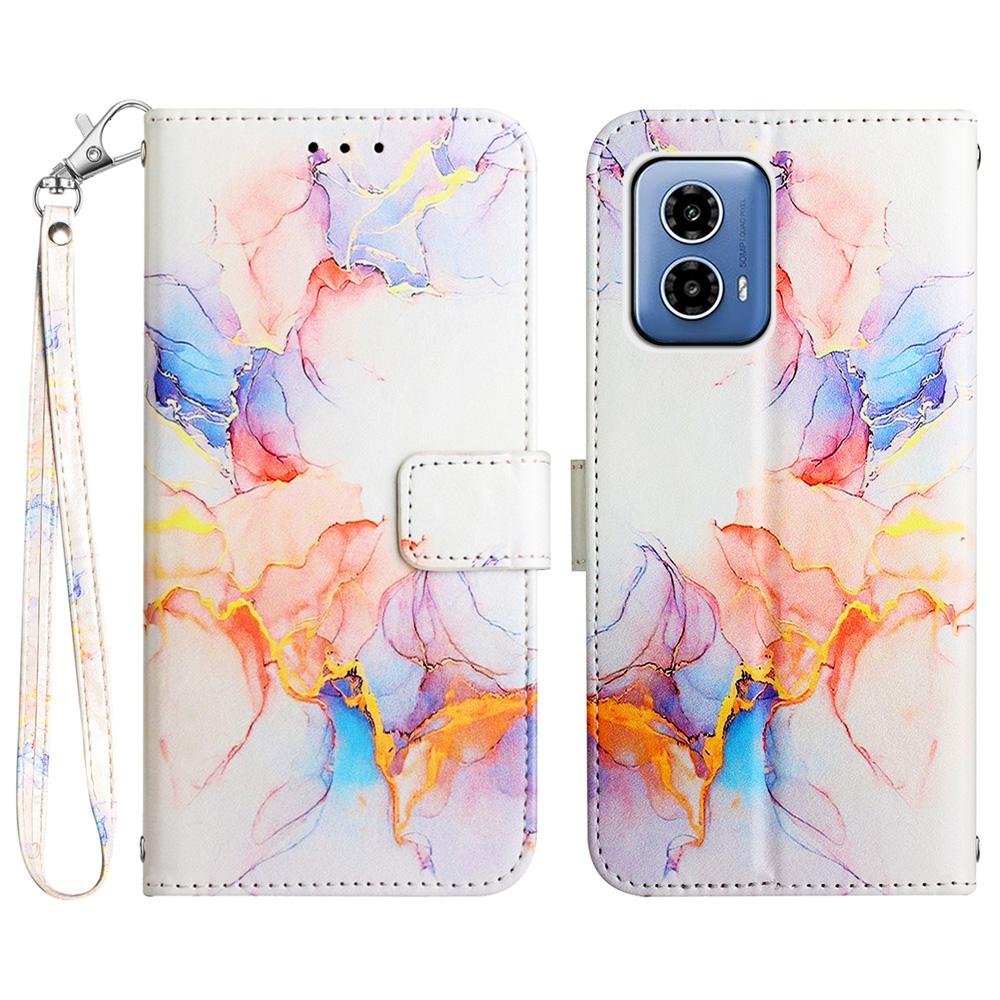 

For Motorola Moto G45 5G/G34 5G Case with Strap Marble Pattern Leather Phone Cover Card Holder A