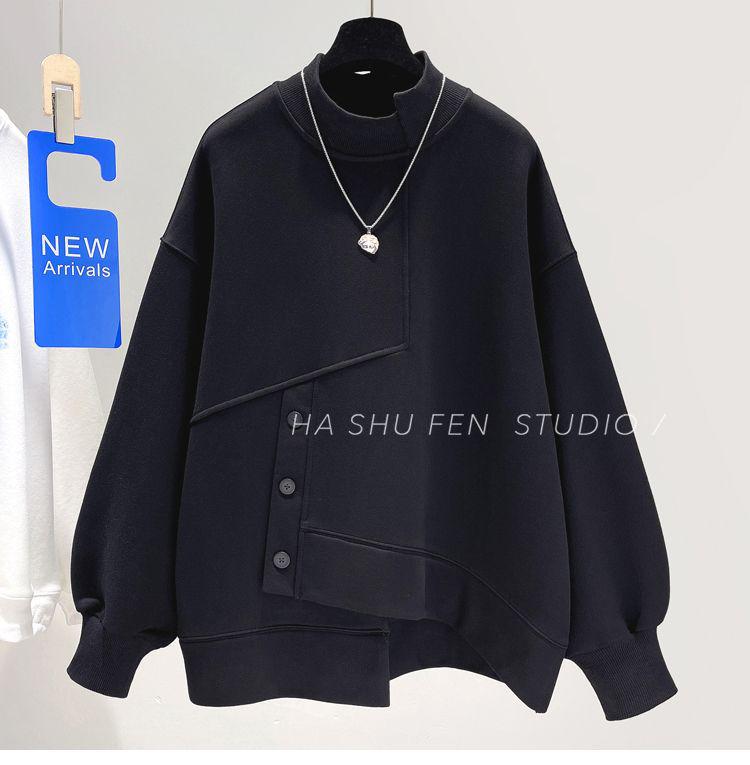 2026 Plus Size Women's Half-High Collar Sweatshirt - Spring/Autumn Korean Style Simple Loose Jacket