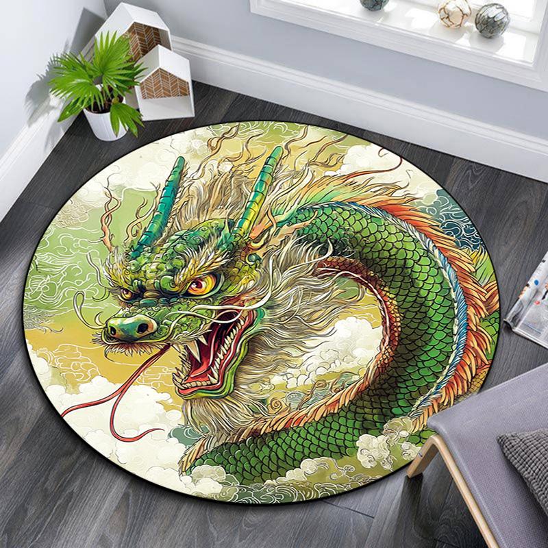 Fantasy Dragon Round Area Rug,Carpet Rug for Living Room Bedroom Sofa Playroom Decor,Non-slip Floor Mat