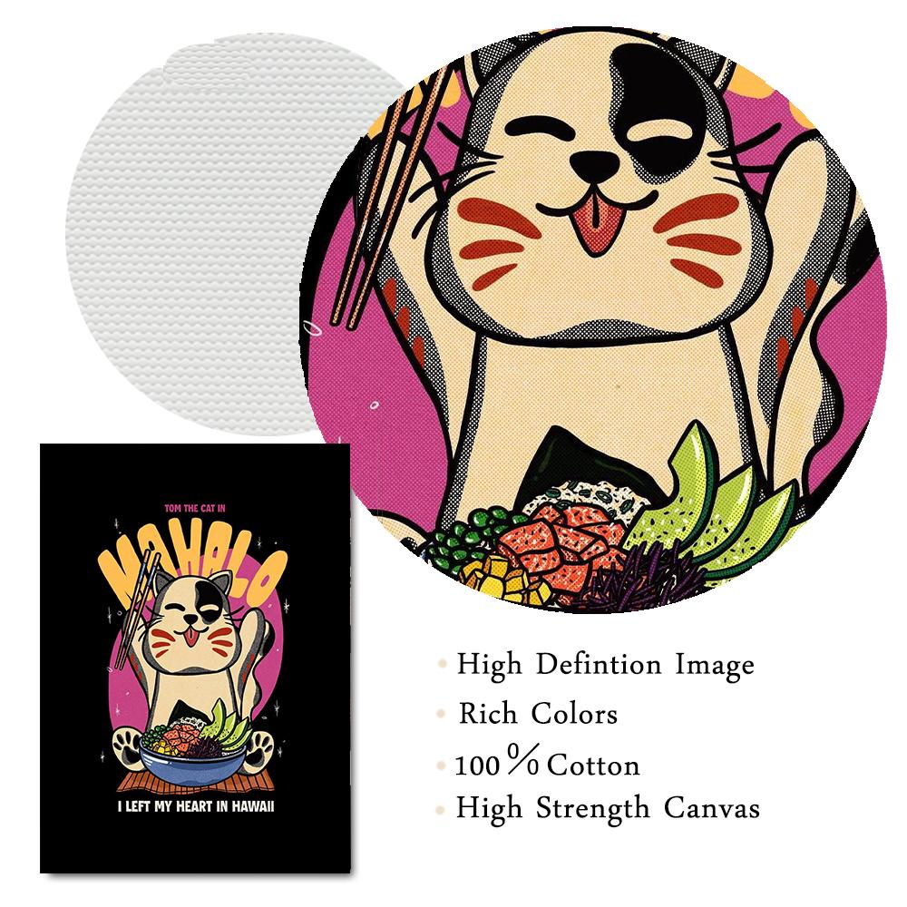 Wall Art Pictures For Living Room Kitchen Nursery Home Decor Cartoon Cat Eat Japanese Foods Posters And Prints Canvas Painting