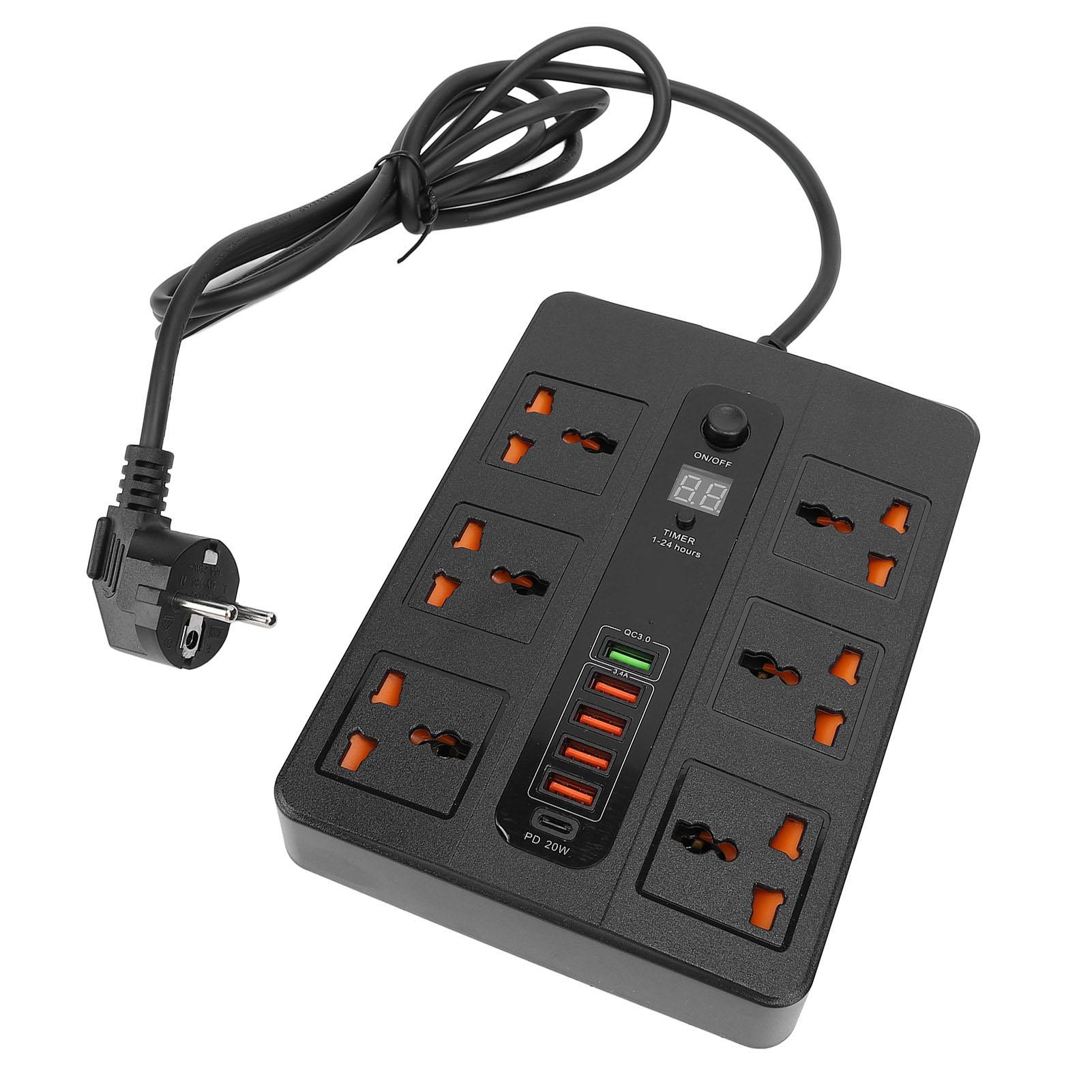 

3000W Power Strip 6 AC Outlets 5 USB Ports and PD20W QC3.0 Fast Charging Port Timer Socket Extender