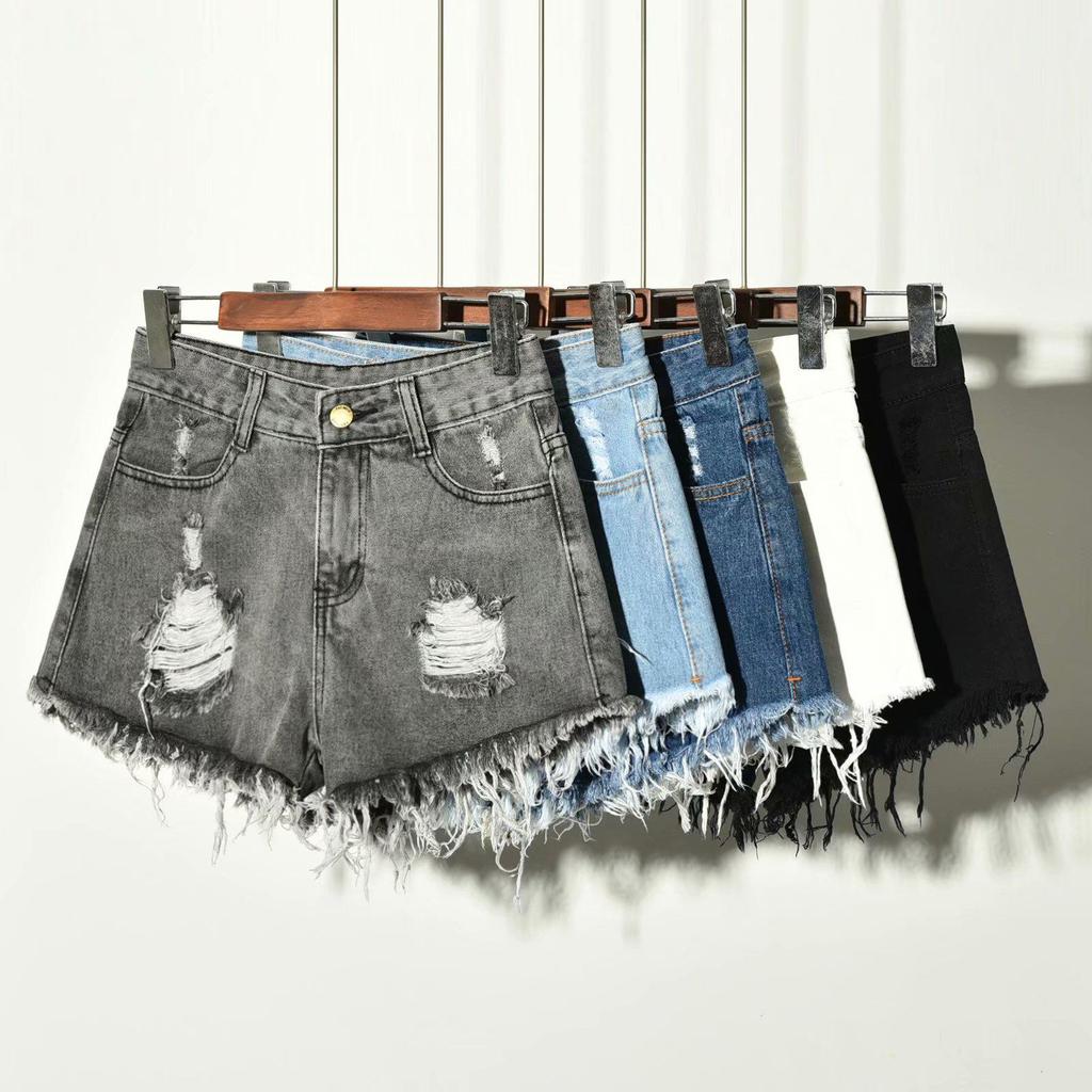Korean High Waist Plus Size Raw Edge Denim Shorts for Women - Ripped, Slimming, Wide Leg A-Line Style