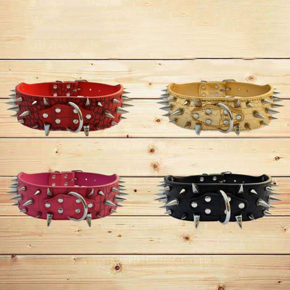 Anti-bite PU Leather Pet Necklace Widen Rivets Pet Collar Dog Neck Collar Outdoor Dog Walking