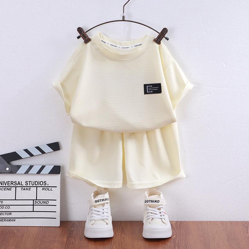 

Детские летние вафельные комплекты с коротким рукавом: Легкая домашняя и одежда для кондиционированного воздуха для мальчиков и девочек 90 cm бежевый