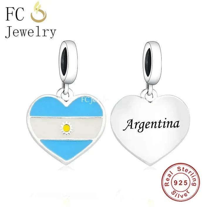 Fc Jewelry Fit Original Charm Bracelet Copper Argentina Flag Mate Bead For Making Women Wife Couple Berloque